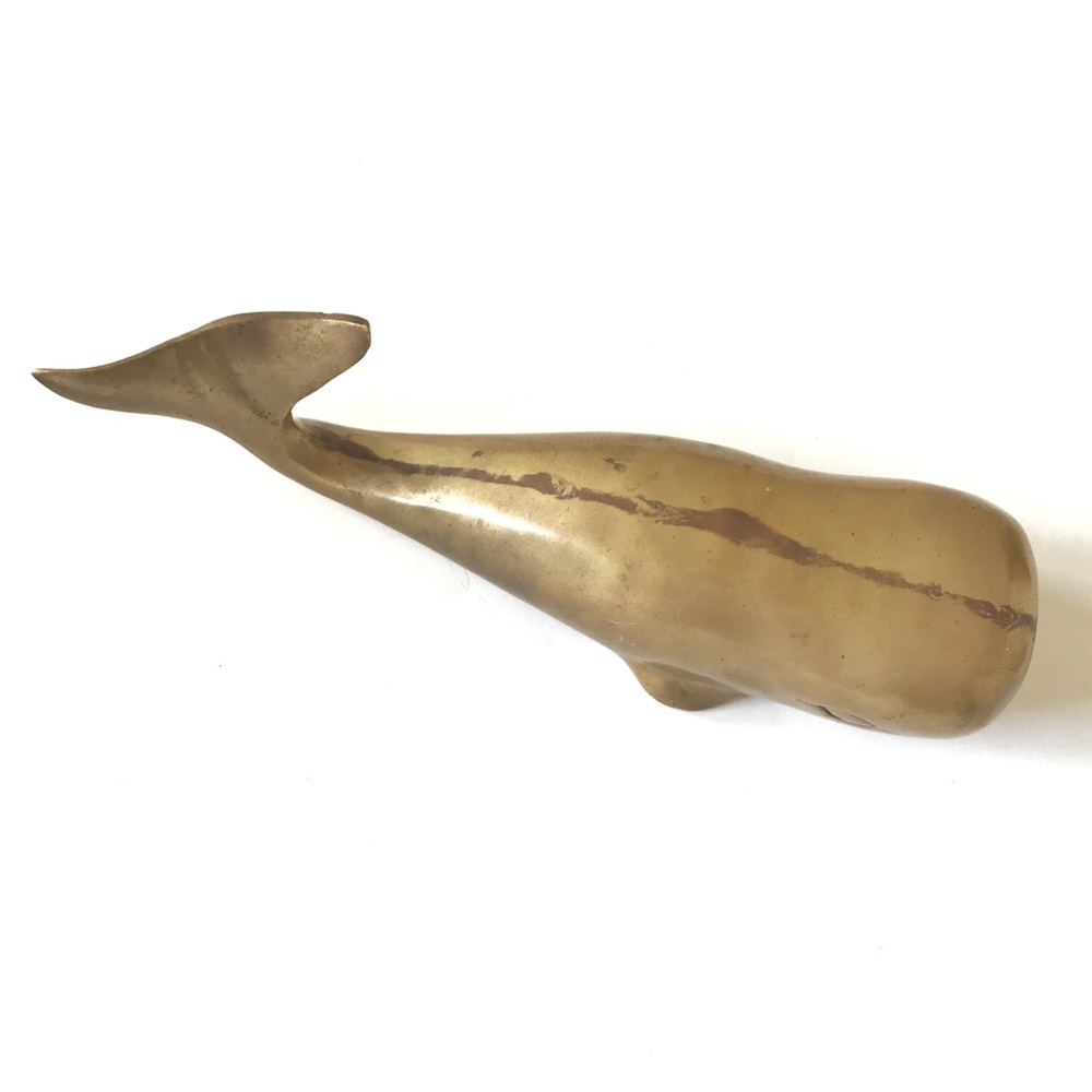 SOLD Vintage Solid Brass Large Whale Paperweight - Picture 5 of 6